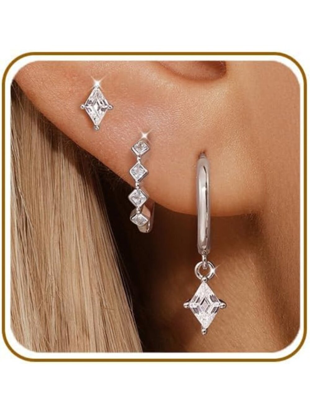3 Pairs Stylish Hoop Earrings Set for Women - 925 Sterling Silver & Gold Plated